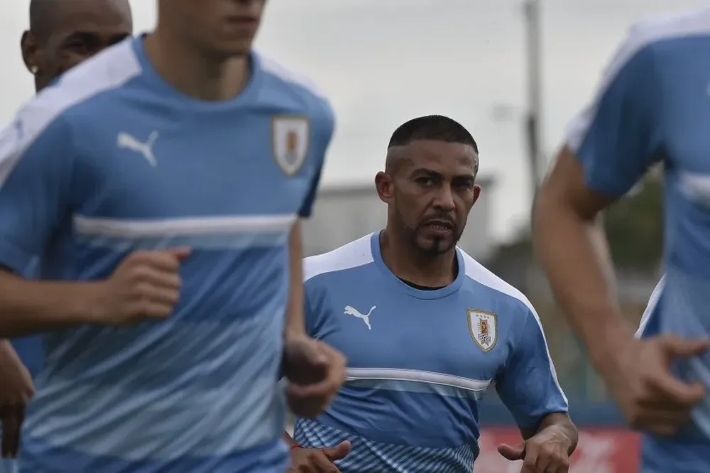 Egidio Arévalo Ríos en un entrenamiento de la selección uruguaya