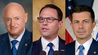 De izquierda a derecha: Mark Kelly, Josh Shapiro, Pete Buttigieg.