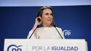 La secretaria general del PP, Cuca Gamarra, durante la rueda de prensa en Génova