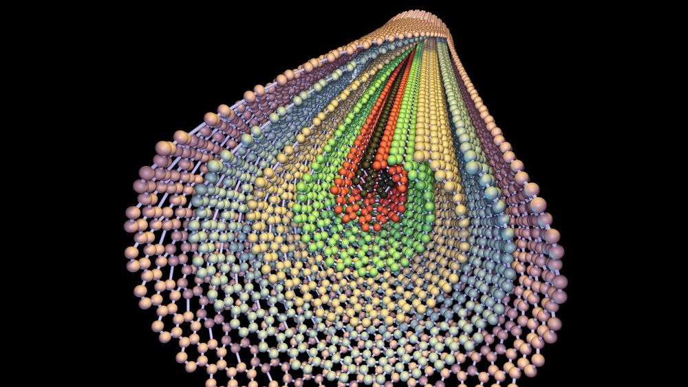 Un nanotubo de paredes múltiples que se abre y despliega para crear láminas largas y delgadas.