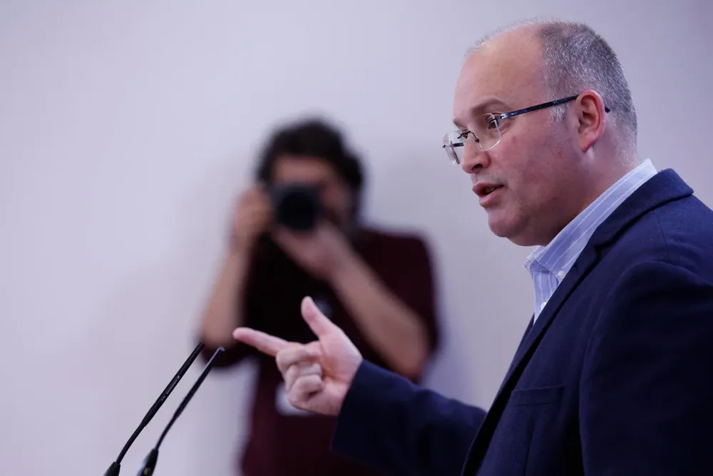 El portavoz del PP en el Congreso, Miguel Tellado durante la rueda de prensa ofrecida ayer en el Congreso.