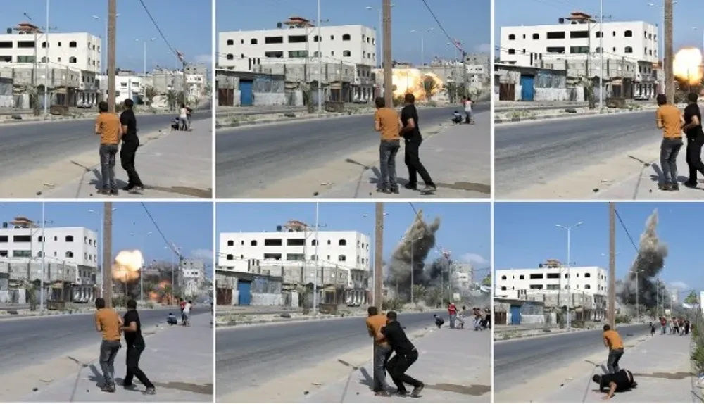 Sucesión de imágenes de un bombardeo de Israel en Gaza observado por palestinos