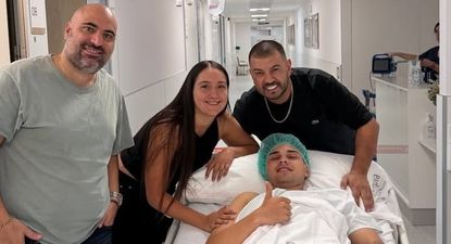Nahuel Herrera antes de su operación junto a su pareja Nadia, el directivo Marcelo Solomita y el empresario Edgardo Lasalvia