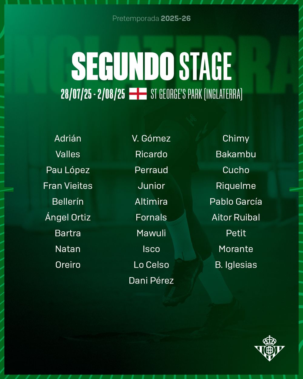 El plantel de Betis en Inglaterra El plantel de Betis en Inglaterra