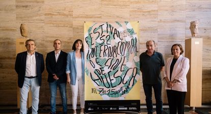Manolo Pérez, Carlos Sampériz, Estela Rasal, Manolo Avellanas y Teruca Moreno durante la presentación del festival oscense.