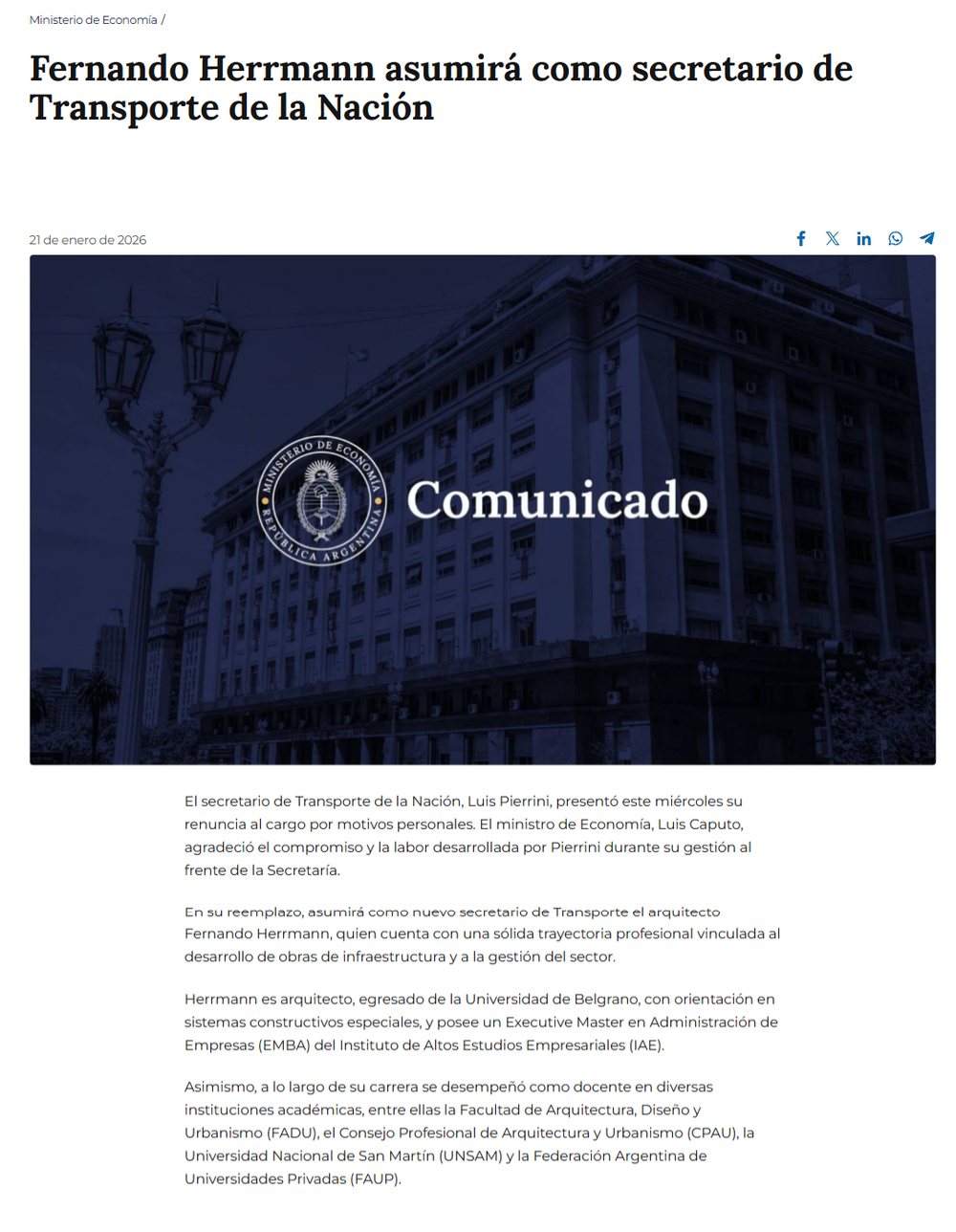 Cambios en la Secretar&iacute;a de Transporte: renunci&oacute; Luis Pierrini y asumir&aacute; Fernando Herrmann