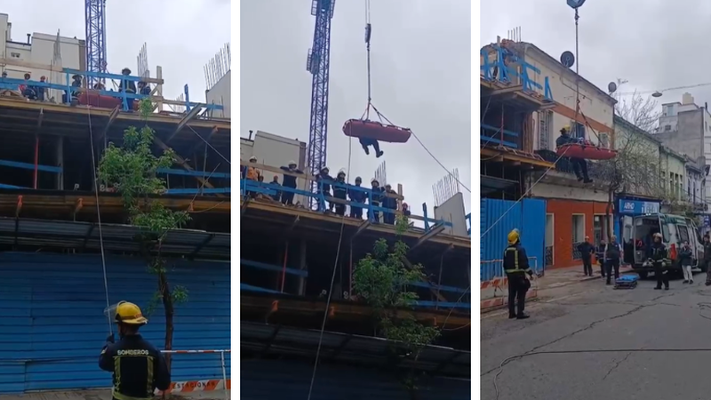 Video: el momento en el que Bomberos rescató a un trabajador tras la caída de un muro en una obra en el Centro