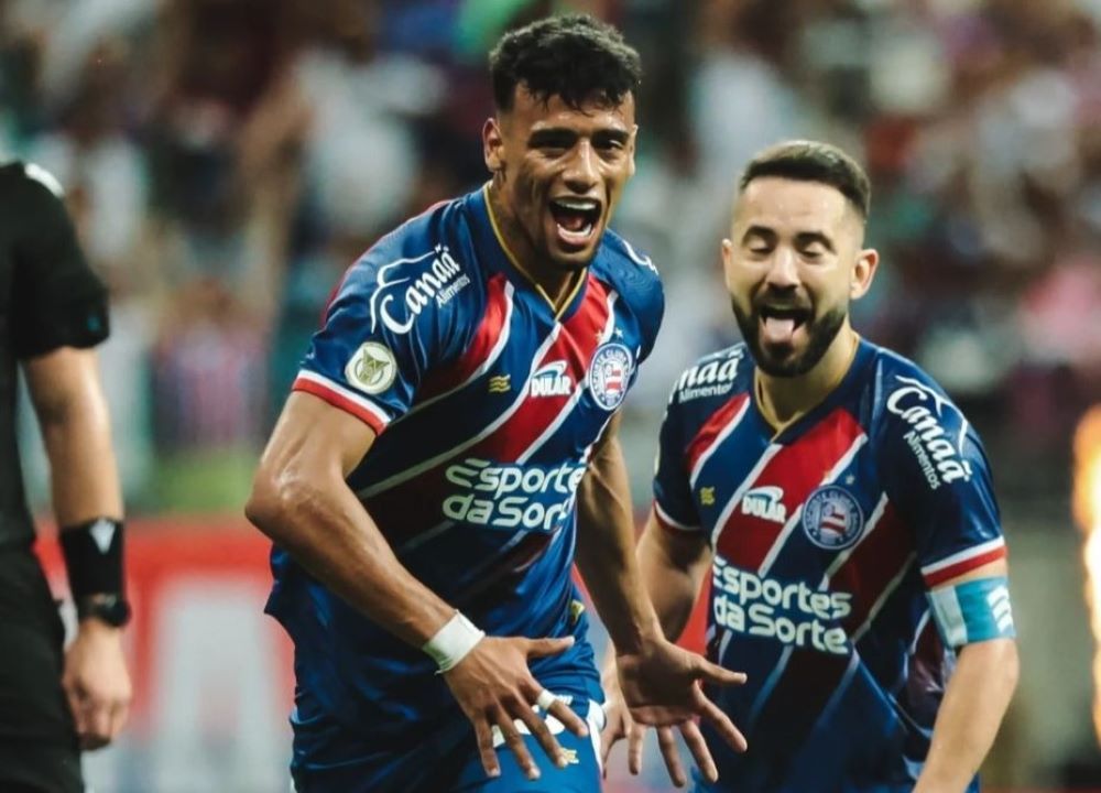 Luciano Rodríguez celebra un nuevo gol para EC Bahía