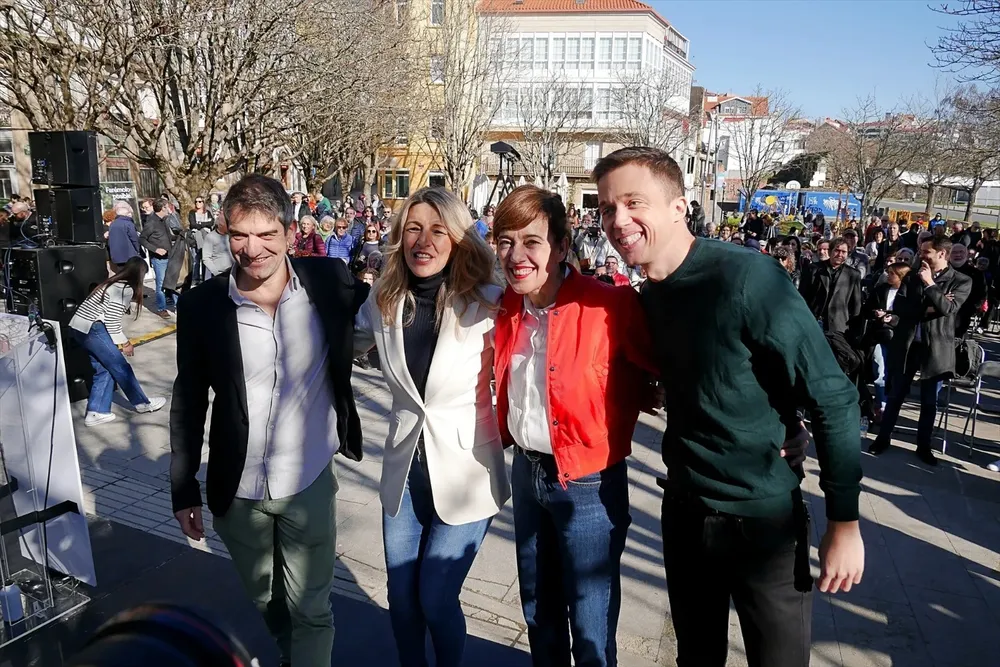 Mitin de Yolanda Díaz, líder de Sumar, junto a Marta Lois, Íñigo Errejón y Jorge Suárez, en Ferrol.