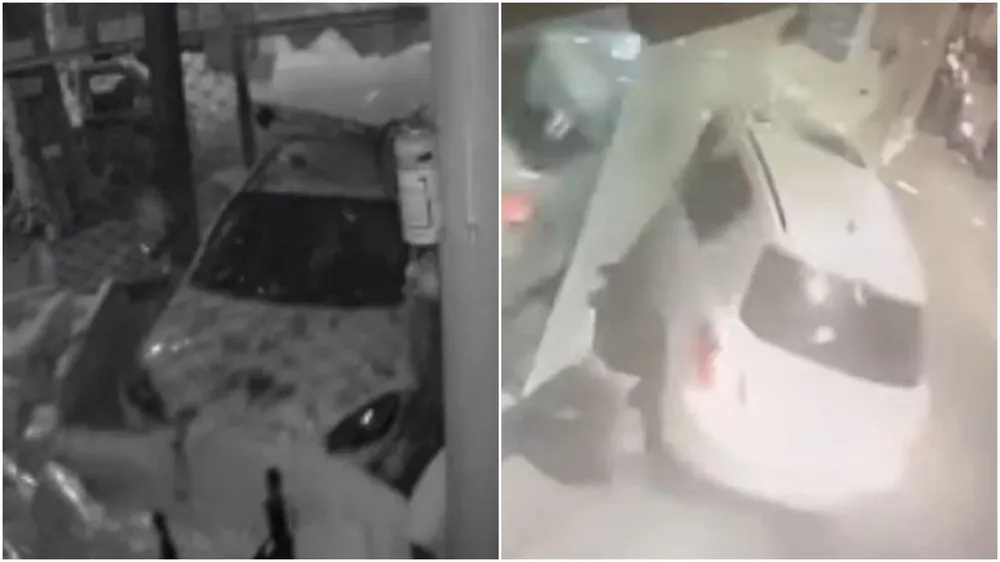 Imágenes de los dos autos que se incrustaron dentro de locales: a la izquierda el de la mueblería y a la derecha el de la casa de cambio