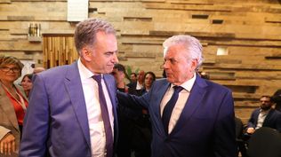 Yamandú Orsi y Louis Rinaldi, embajador de Estados Unidos en Uruguay