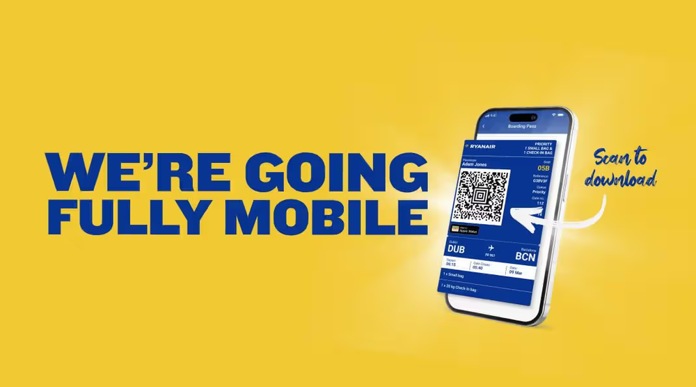 Las nuevas tarjetas de embarque de Ryanair, solamente digitales.