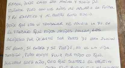 La carta que dejó el trabajador e hincha de River