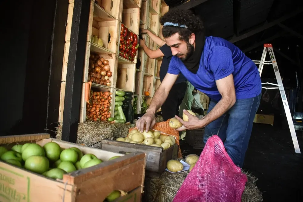 Arreglo de frutas y hortalizas dentro del pabellón de la Intendencia de Canelones.
