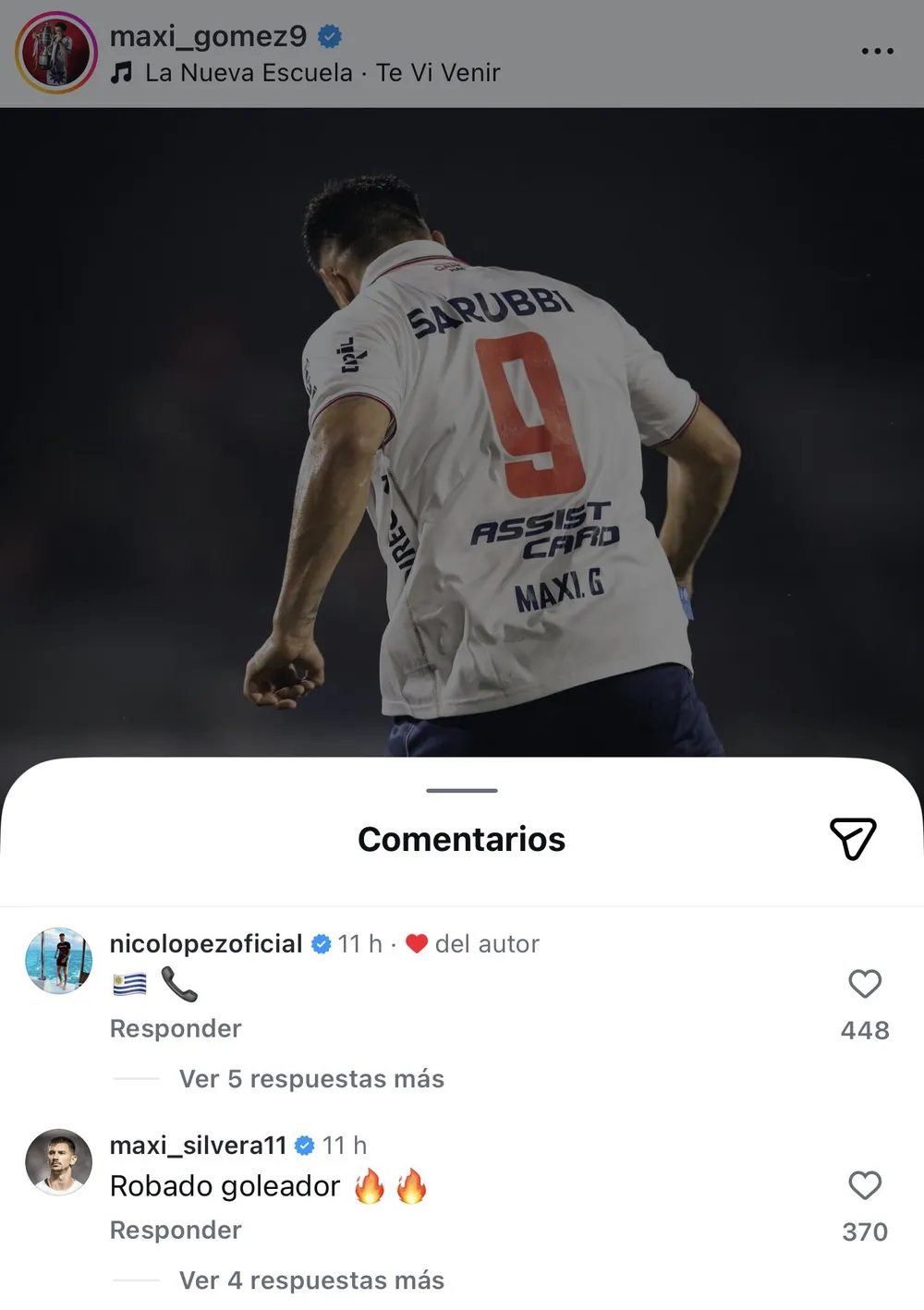 El posteo de Maximiliano G&oacute;mez y las contestaciones del Diente L&oacute;pez y de Maximiliano Silvera