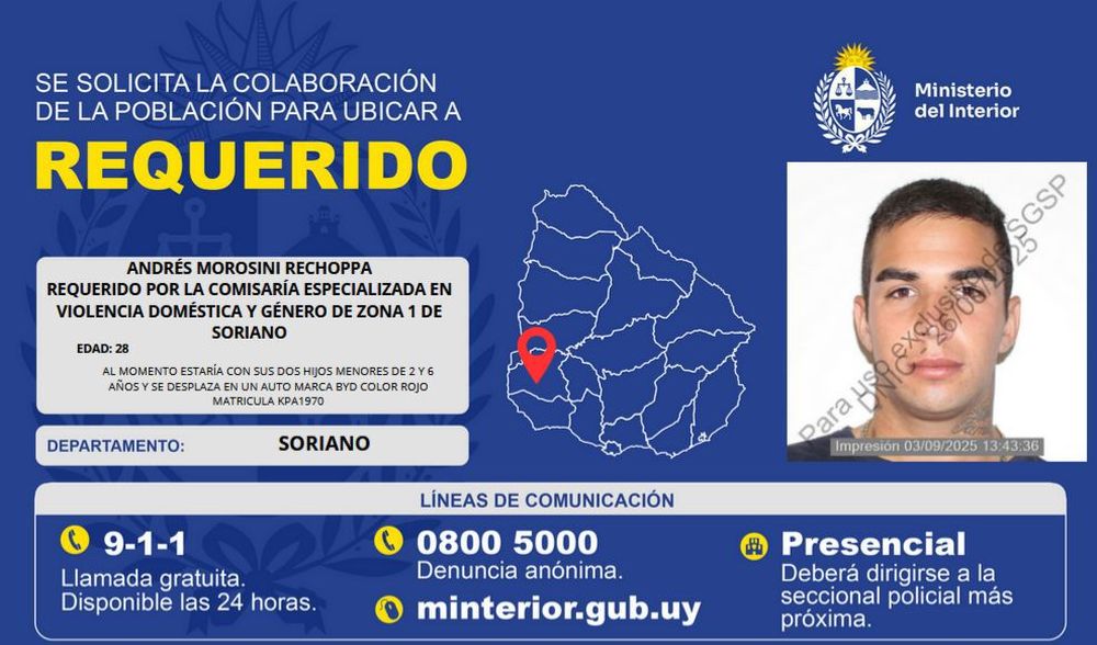 Orden de captura de la Policía por caso de violencia doméstica en Soriano