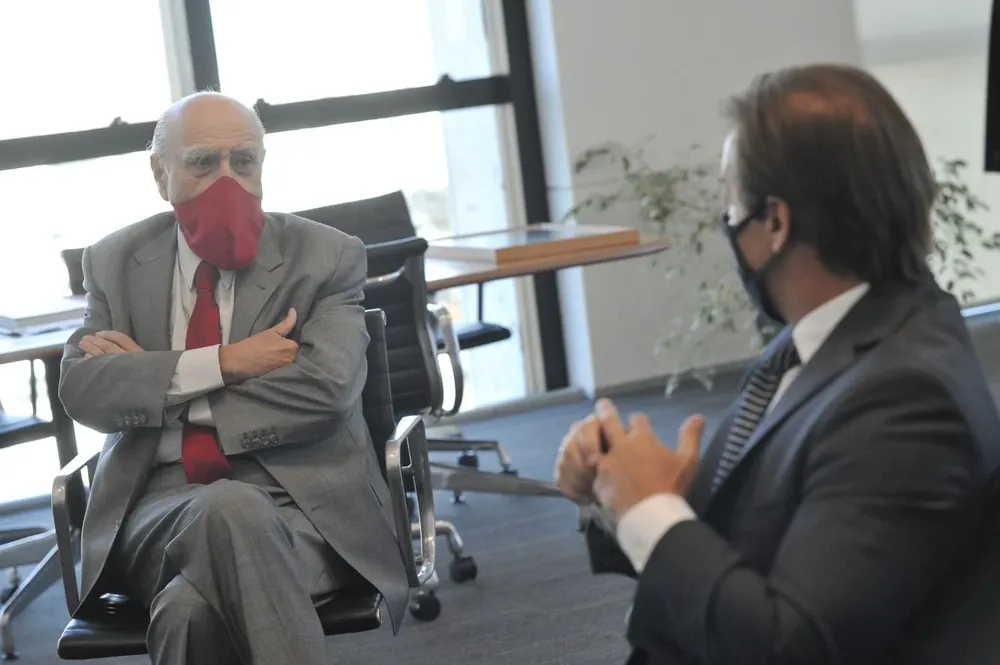 Julio María Sanguinetti y Luis Lacalle Pou durante la cumbre de líderes de la coalición en abril