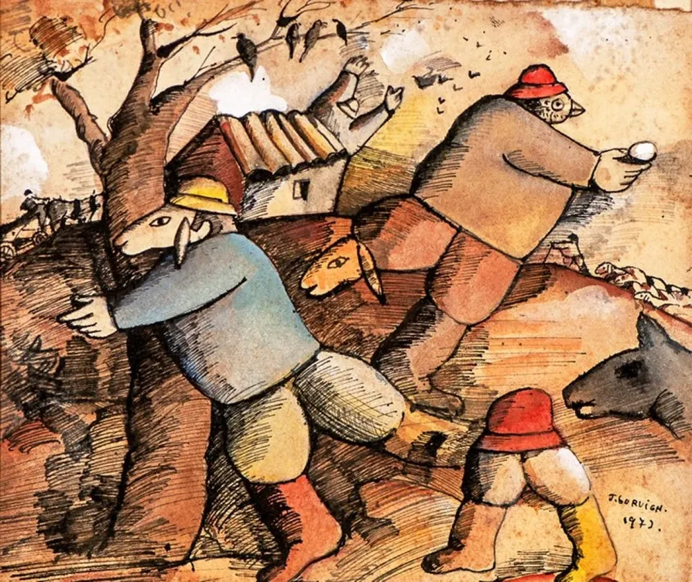 Kibutz, una tinta y acuarela firmada abajo a la derecha por José Gurvich, saldrá a subasta en Babastro