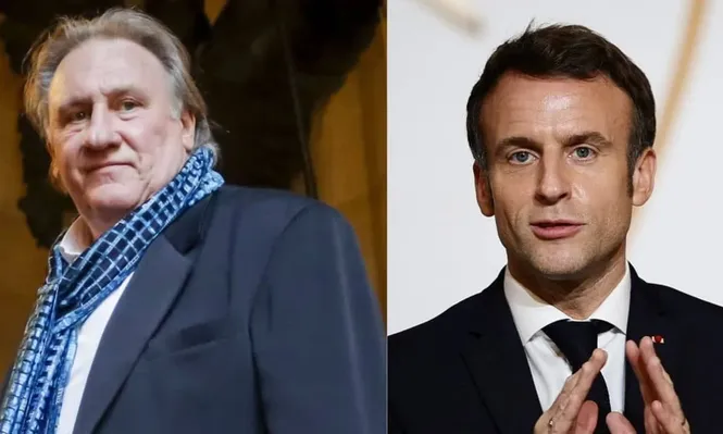 El actor Gerard Depardieu y el presidente de Francia, Emanuelle Macron.