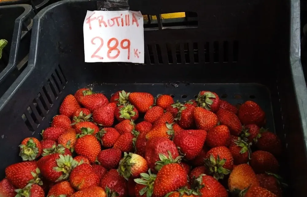 Precio de la frutilla en una verdulería en Montevideo.