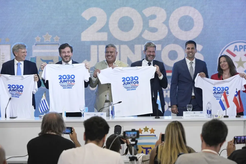 Una de las reuniones de febrero de la comisión que trabaja para el Mundial 2030 con los ministros y presidentes de las federaciones