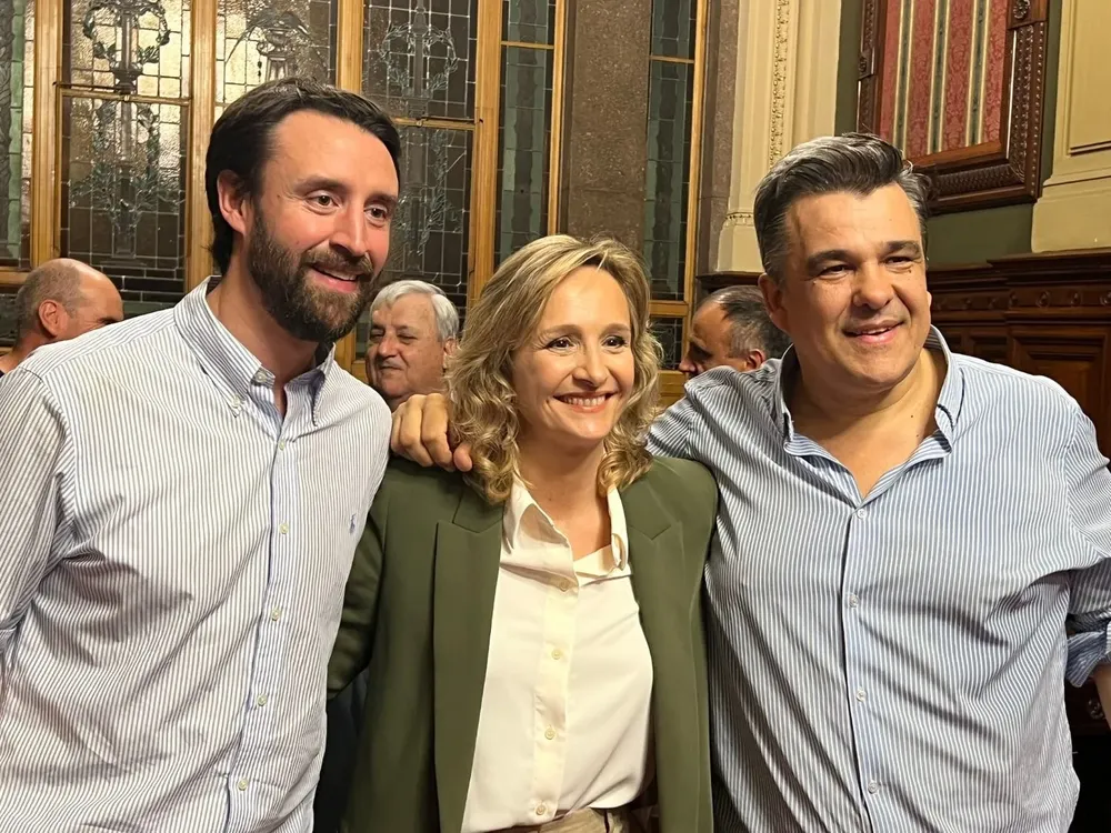 Jorge Larrañaga Vidal, Laura Raffo y Carlos Camy durante el lanzamiento del acuerdo