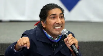 El candidato presidencial ecuatoriano Yaku Pérez durante su presentación ante el Consejo Nacional Electoral