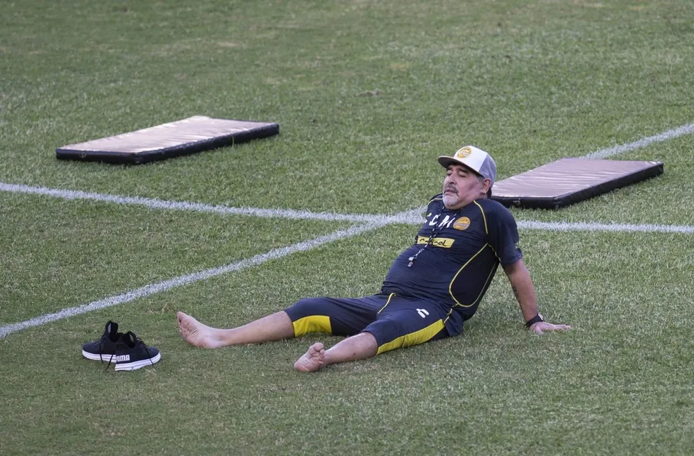 Maradona en su primera práctica en Dorados