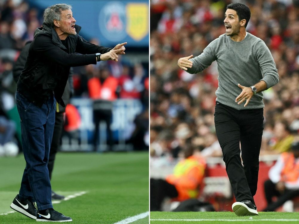 Luis Enrique, DT de PSG, y Mikel Arteta, entrenador de Arsenal