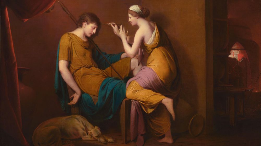 Pintura de Joseph Wright of Derby del siglo XVIII en la que se retrata a la "joven corintia".