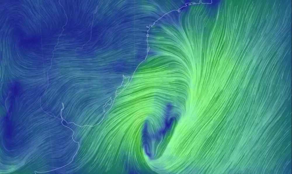 La imagen que utiliza Metsul para ilustrar el ciclón extratropical