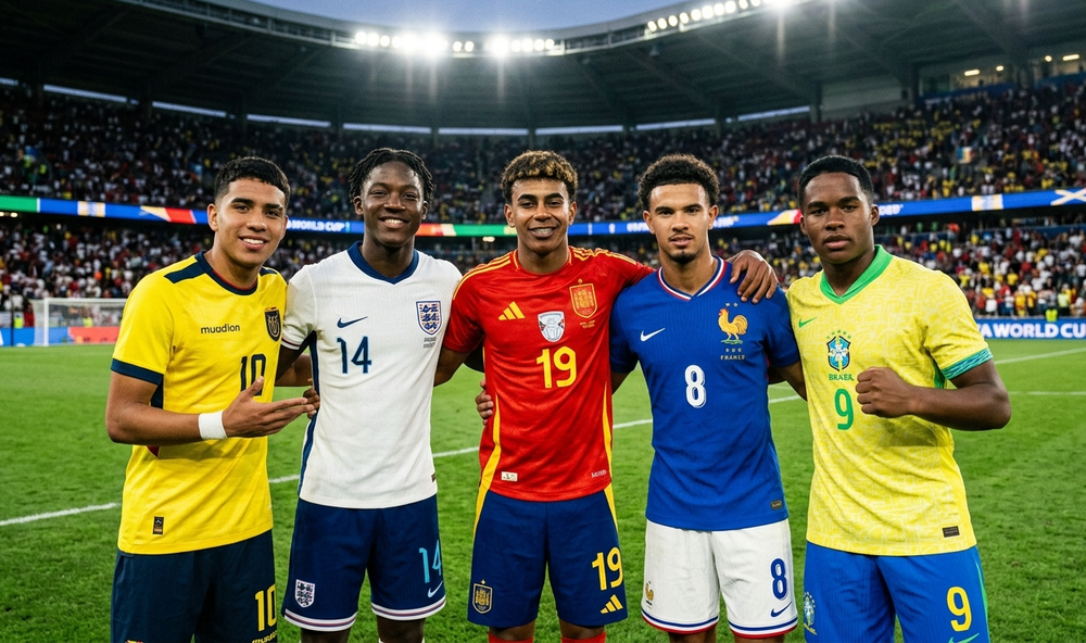 Kendry Páez de Ecuador, Kobbie Mainoo de Inglaterra, Lamine Yamal de España, Warren Zaïre-Emery de Francia y Endrick de Brasil, apuestan a ser las revelaciones del Mundial 2026