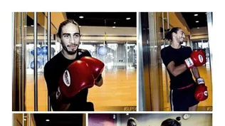 El Pelado Cáceres con los guantes de boxeo