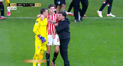El momento de la arenga de Medina a Muslera