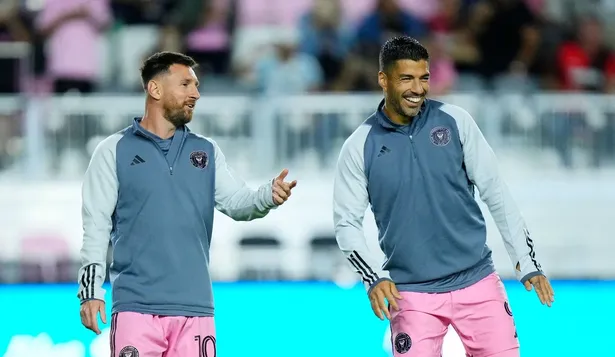 Messi y Luis Suárez previo a un partido de la MLS