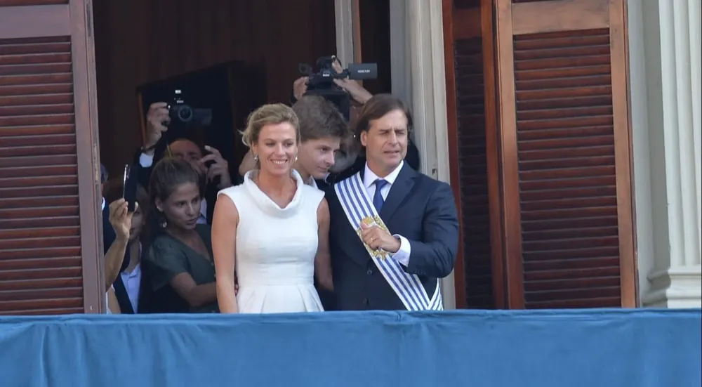 Lorena Ponce de León y Luis Lacalle Pou en la asunción presidencial el 1° de marzo de 2020