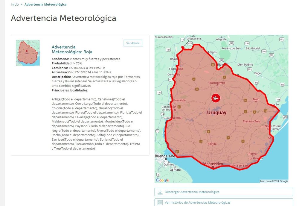 Captura de pantalla de la alerta roja falsa de Inumet