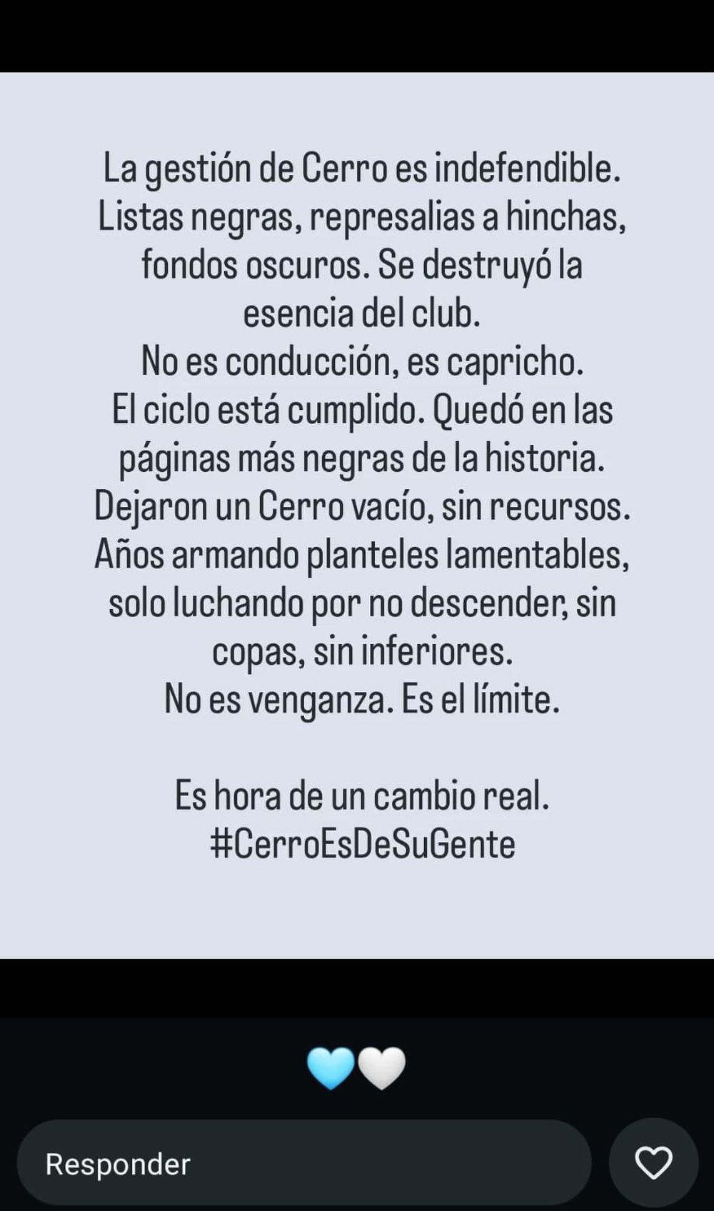Estado de WhatsApp de otro hincha de Cerro