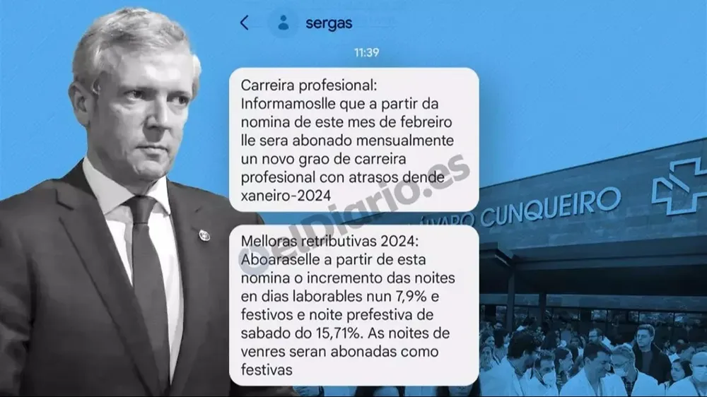 Capturas de imagen de varios de los mensajes sms que han recibido los sanitarios gallegos
