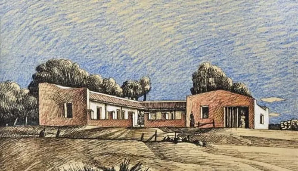 Casco de estancia, una tinta y lápiz graso sobre papel del pintor Jorge Damiani