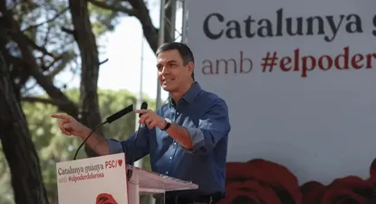 Pedro Sánchez, habla en Barcelona.