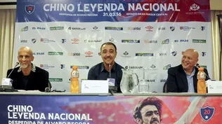 Marín, Recoba y José Luis Rodríguez en el lanzamiento de la despedida del Chino