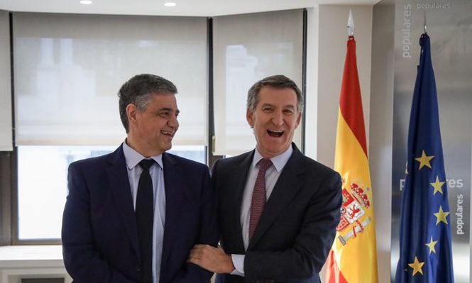 El alcalde de Buenos Aires, Jorge Macri, y el lider del PP, Alberto Núñez Feióo, en Madrid. TWITTER