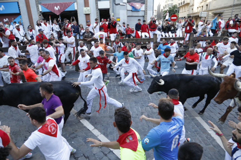 El cuarto encierro de San Fermín en Pamplona.