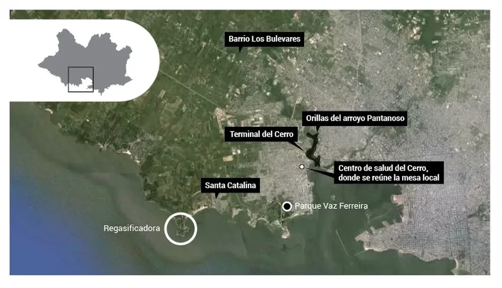 Mapa del Oeste de Montevideo y de puntos clave