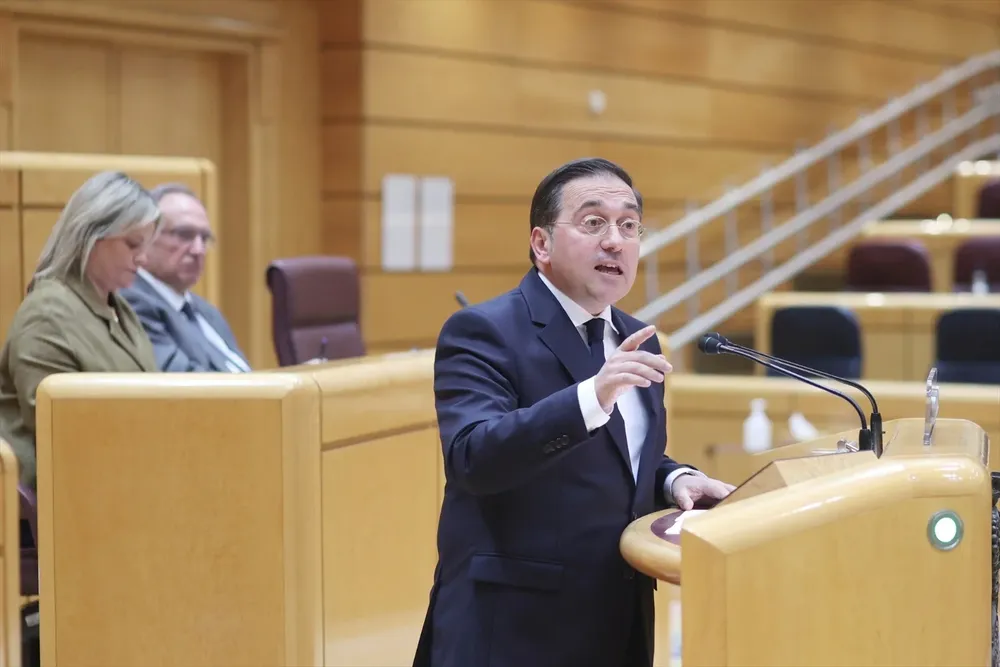 El Ministro de Asuntos Exteriores, José Manuel Albares, durante una sesión de control al Gobierno,