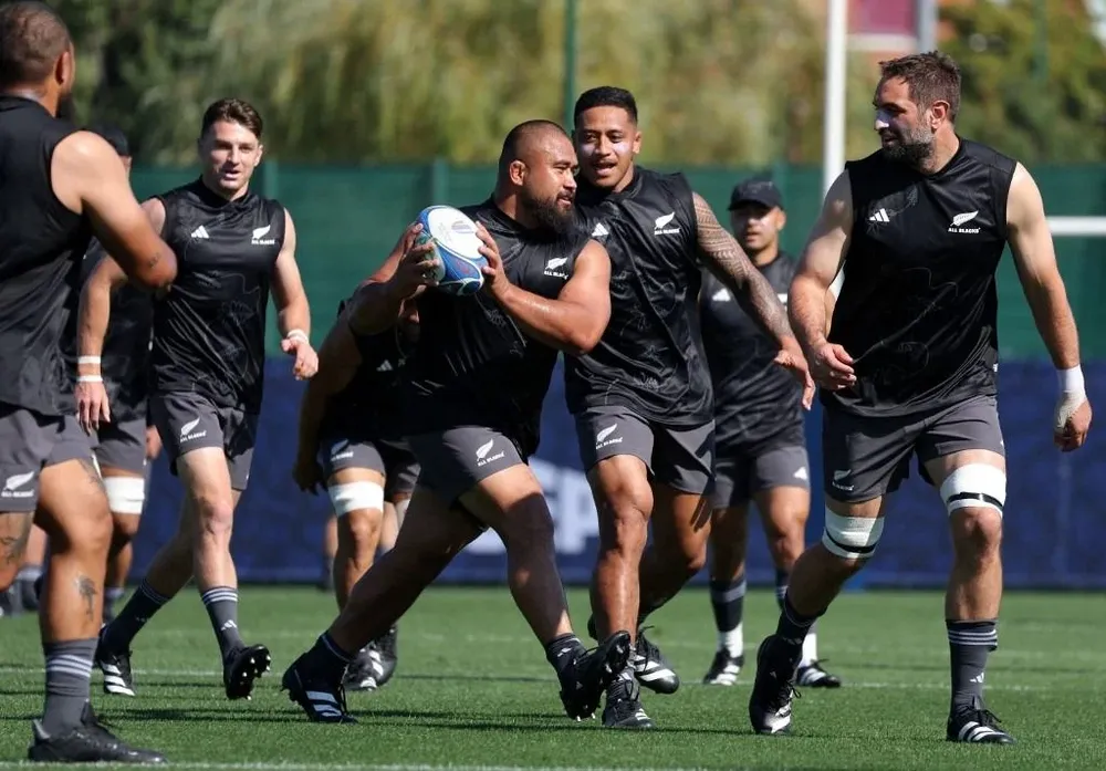 Práctica de los All blacks en la previa del Mundial de Rugby 2023