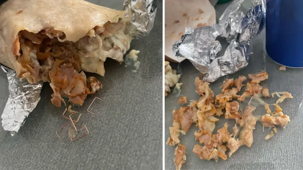 Imágenes del kebab que contenía grapas metálicas.
