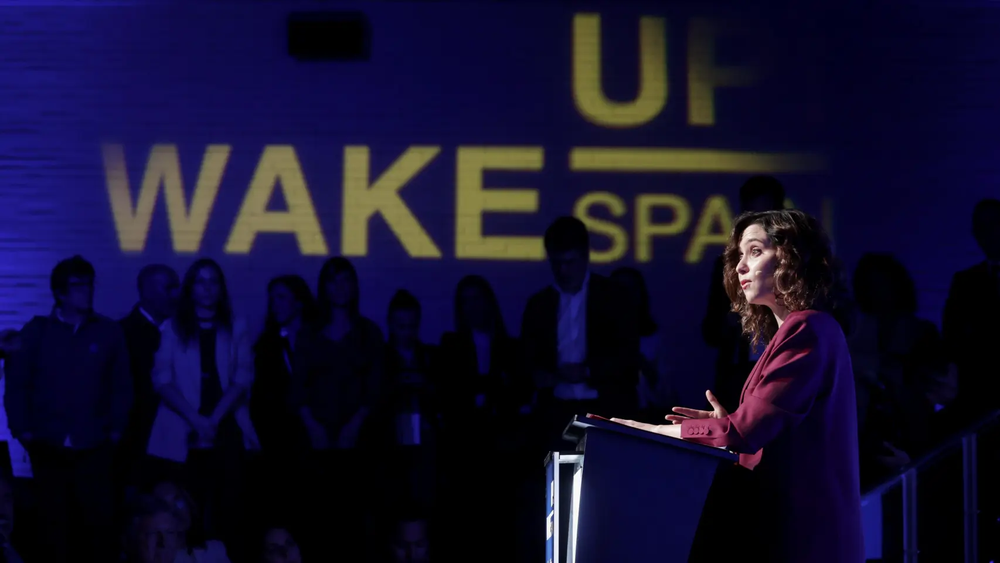 La presidenta de la Comunidad de Madrid, Isabel Díaz Ayuso en el foto Wake Up Spain.