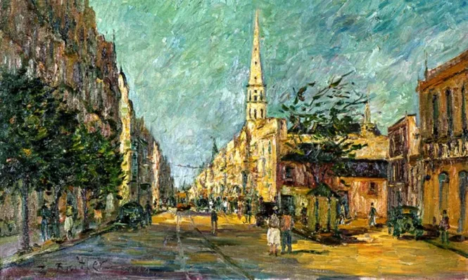 Calle soleada, un óleo sobre tela de 58 x 82 cm. firmado abajo a la izquierda por Zoma Baitler
